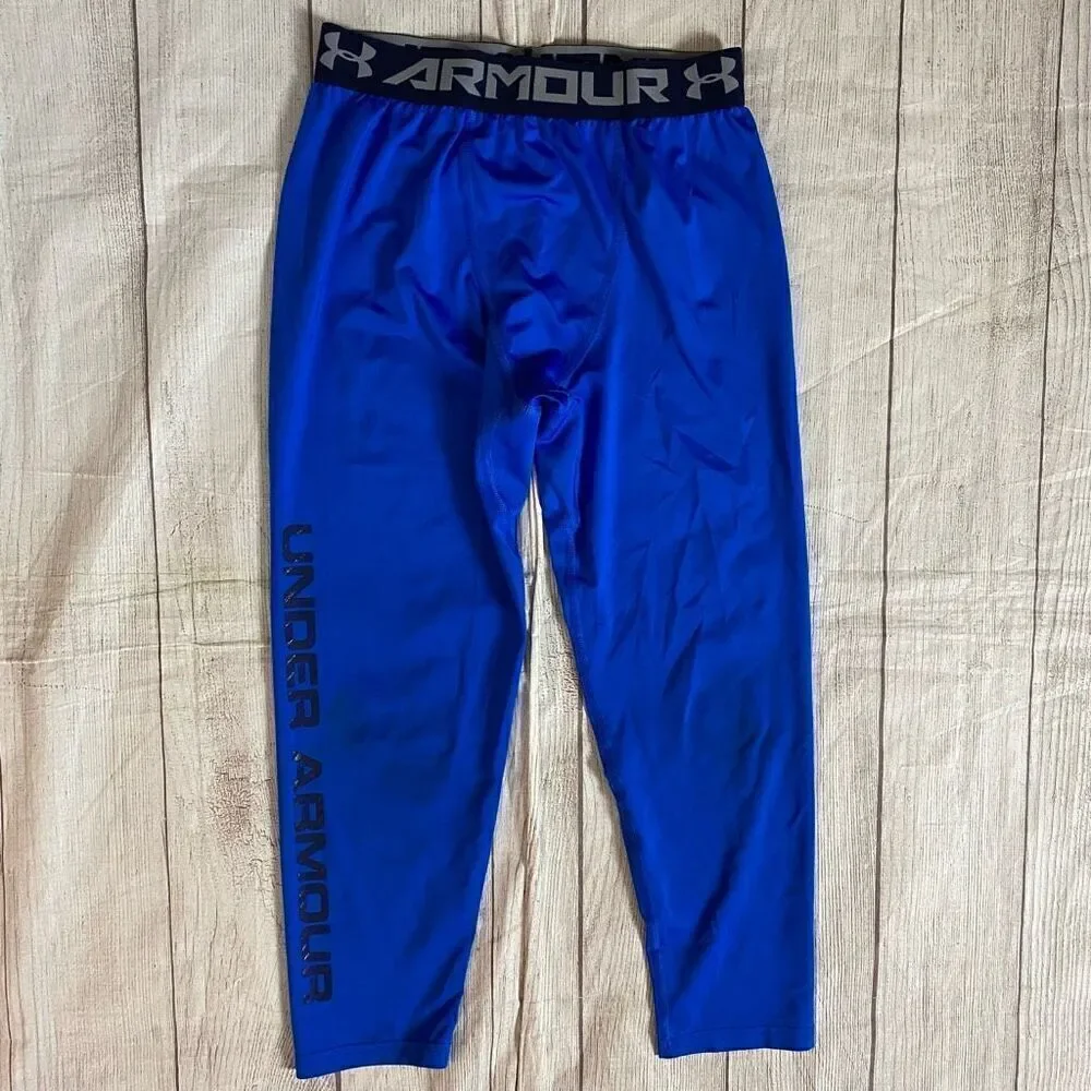 Under Armour boys youth L fitted heatgear athletic leggings blue